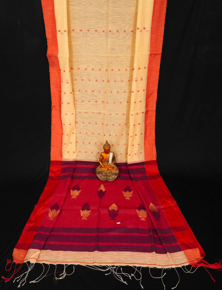 Elegant Yellow Cotton Linen Handloom Saree