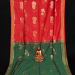 Enticing Sindoor Red and Golden Yellow Cotton Silk Handloom Saree 1