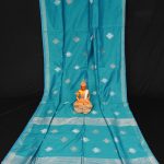 Teal Green Handloom Silk Cotton Motif Saree 1