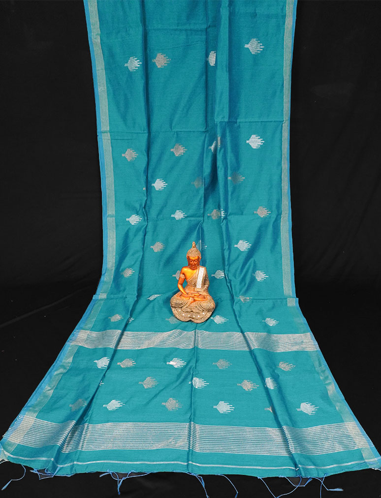 Teal Green Handloom Silk Cotton Motif Saree