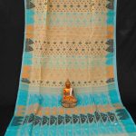 Rich Textured Beige and Blue Dhakai Jamdani Saree 1