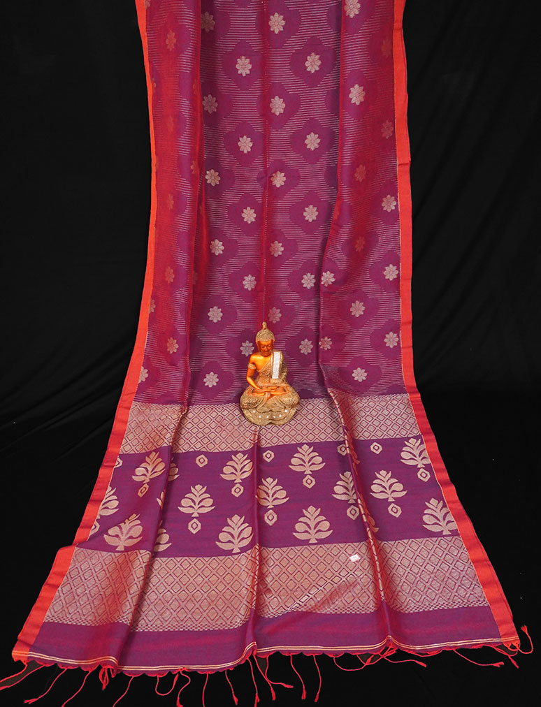 Awesome Purple Handwoven Cotton Linen Floral Jamdani Saree