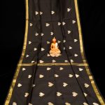 Black golden border handloom silk cotton heart-motif saree 1