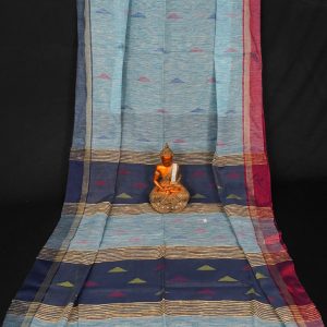 Ethnic Soft Cotton Handloom Saree Light Blue