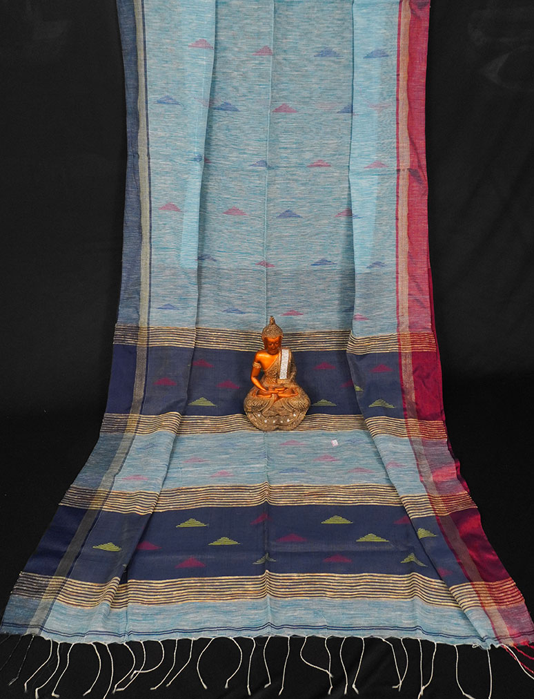 Ethnic Soft Cotton Handloom Saree Light Blue
