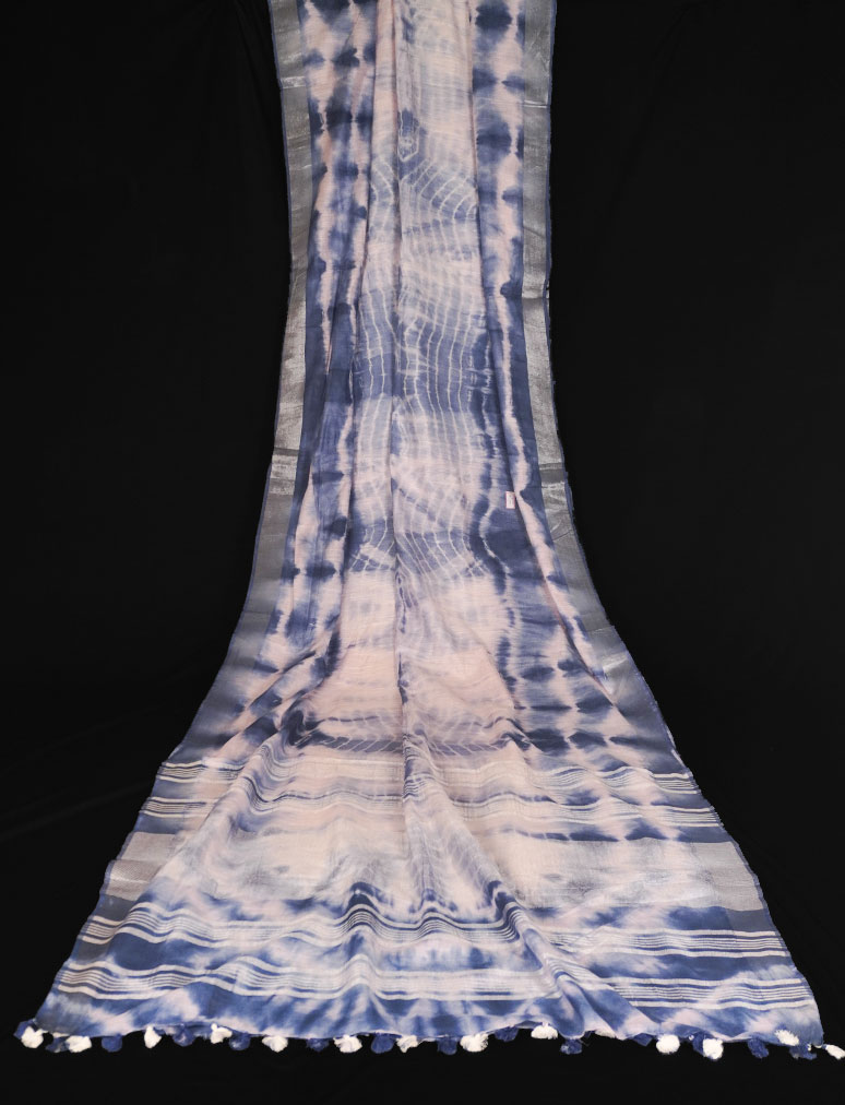 Blue Silk Abstract Print Saree