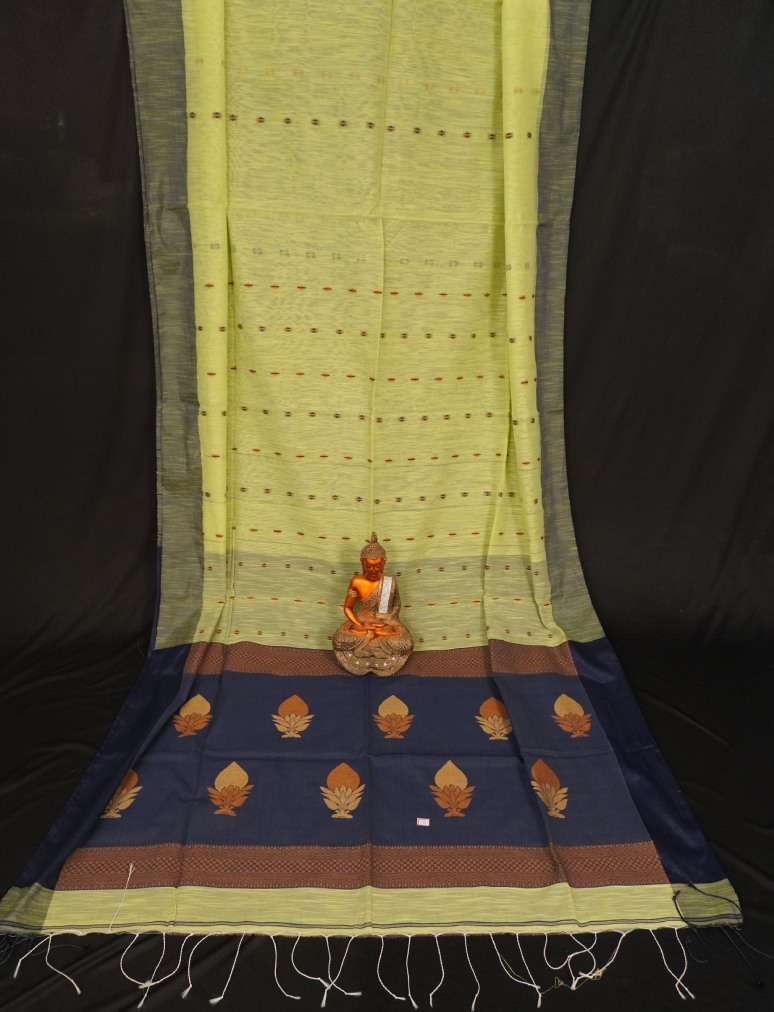 Elegant Lime Yellow Cotton Linen Handloom Saree