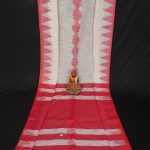 Handwoven Pure Linen White Red Saree with Temple Border 1