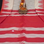 Handwoven Pure Linen White Red Saree with Temple Border 3