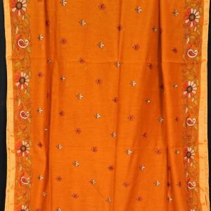 Mustard Yellow Silk Kantha Saree