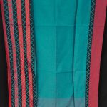 Teal Green & Red Zig Zag Border Begumpuri Cotton Saree 2
