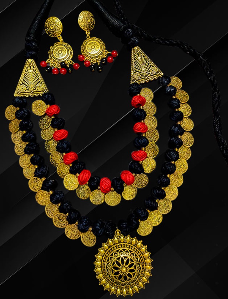 An Ethnic Statement - 2 Layer Coin Necklace and Earrings Set