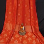 Awesome Orange Handwoven Cotton Linen Floral Jamdani Saree 3