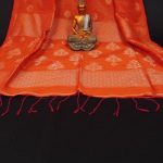 Awesome Orange Handwoven Cotton Linen Floral Jamdani Saree 2