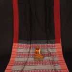 Enticing Black Cotton Handloom Saree with Red Border 1