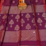 Awesome Purple Handwoven Cotton Linen Floral Jamdani Saree 3