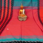 Teal Green & Red Zig Zag Border Begumpuri Cotton Saree 3