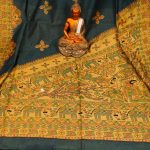 Madhubani Printed Handloom Bottle Green Cotton Saree 3