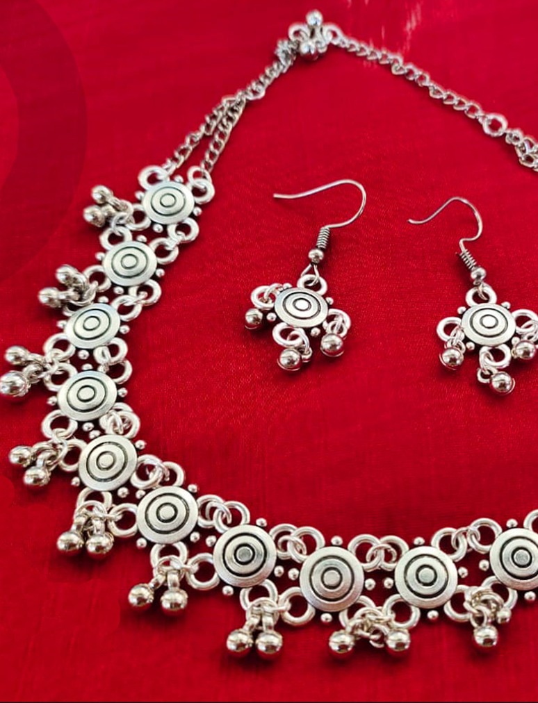German Silver Ghungroo Choker with Earring