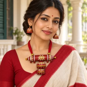 Raagini - Red & Gold Jhumka Necklace Set