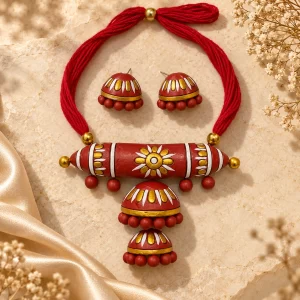 Raagini - Red & Gold Jhumka Necklace Set