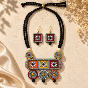 Chitrakala - Multicolour Floral Necklace & Earring Set