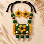 Kanak Bloom - Yellow & Green Fabric Necklace Set 2