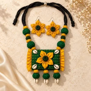 Kanak Bloom - Yellow & Green Fabric Necklace Set